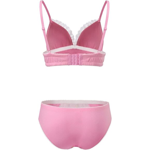 🆕 Women Pink Lacy Trim Nightwear Strap Sleepwear Cami Top Lingerie Bralette Set - Picture 7 of 7